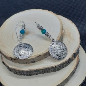 Stunning Tibetan silver pendants with textured swirl earrings. 4 colors avail.